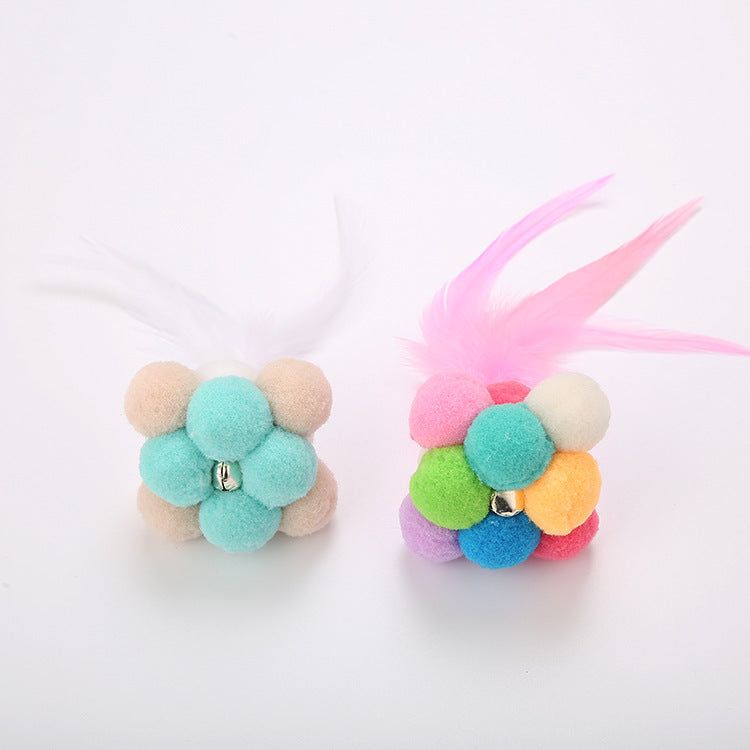 JMT-654602 Colorful Feather Bouncy Ball Cat Toy - Engaging Interactive Play for Your Feline Friend