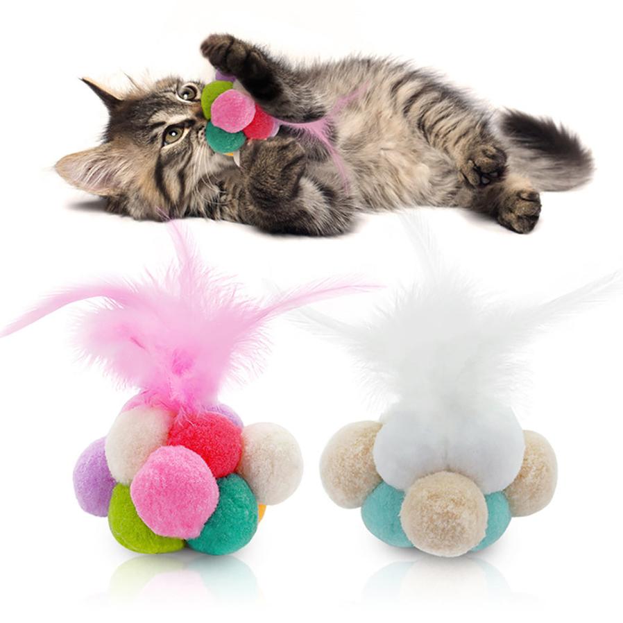 JMT-654602 Colorful Feather Bouncy Ball Cat Toy - Engaging Interactive Play for Your Feline Friend