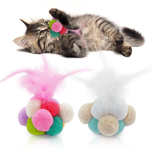 JMT-654602 Colorful Feather Bouncy Ball Cat Toy - Engaging Interactive Play for Your Feline Friend