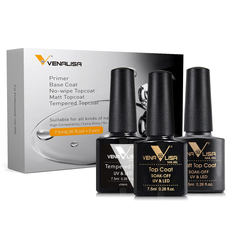 JMT-654602 Rubber Base Nail Polish Set with Matte, Frosted, and Sealing Layers - 7.5ml