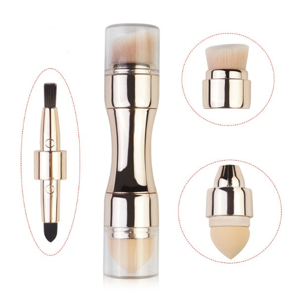JMT-654730 4-in-1 Portable Makeup Brush Set with PBT Bristles and Latex Sponge Puff