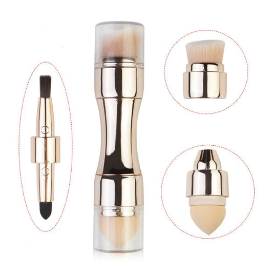 JMT-654730 4-in-1 Portable Makeup Brush Set with PBT Bristles and Latex Sponge Puff