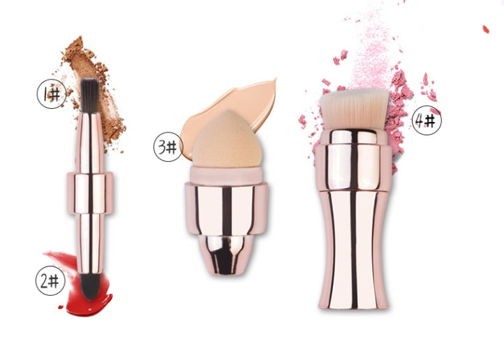 JMT-654730 4-in-1 Portable Makeup Brush Set with PBT Bristles and Latex Sponge Puff