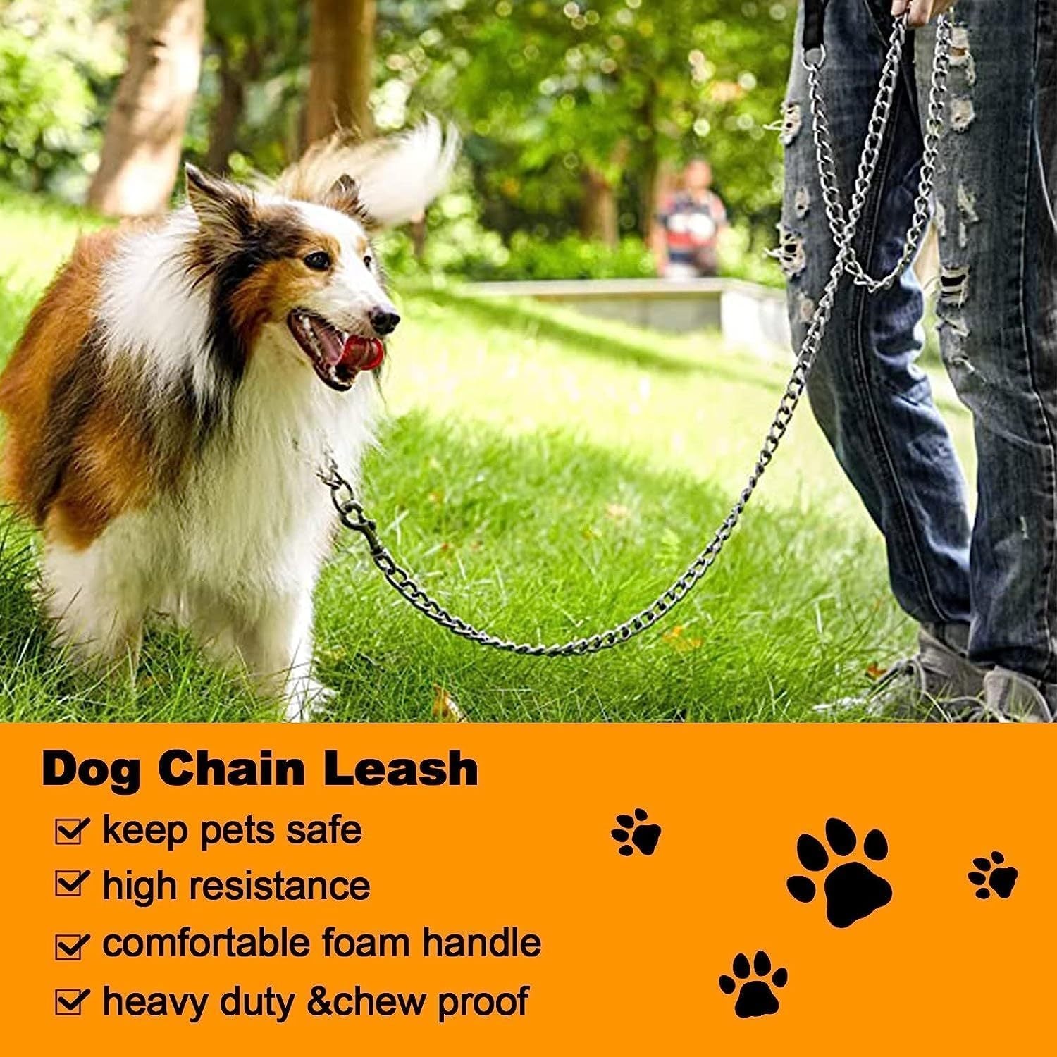 JMT-654794 Heavy-Duty Chew-Proof Metal Dog Leash with Soft Padded Handle for Large and Medium Dogs