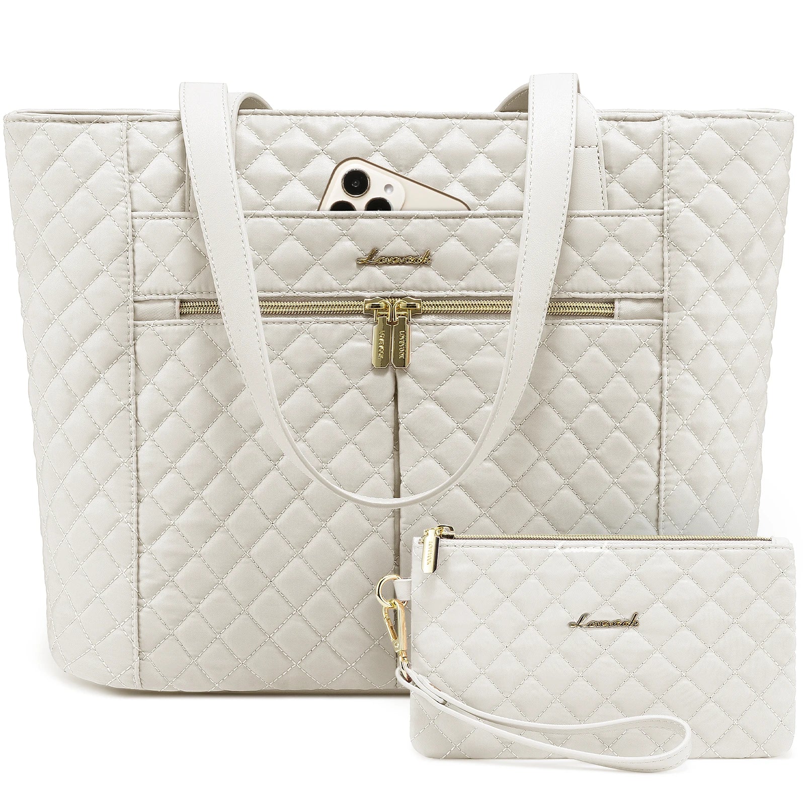 JMT-655178 Quilted Laptop Tote Bag Set for Women - Stylish Work and Travel Handbag with Briefcase for 15.6-inch Laptops