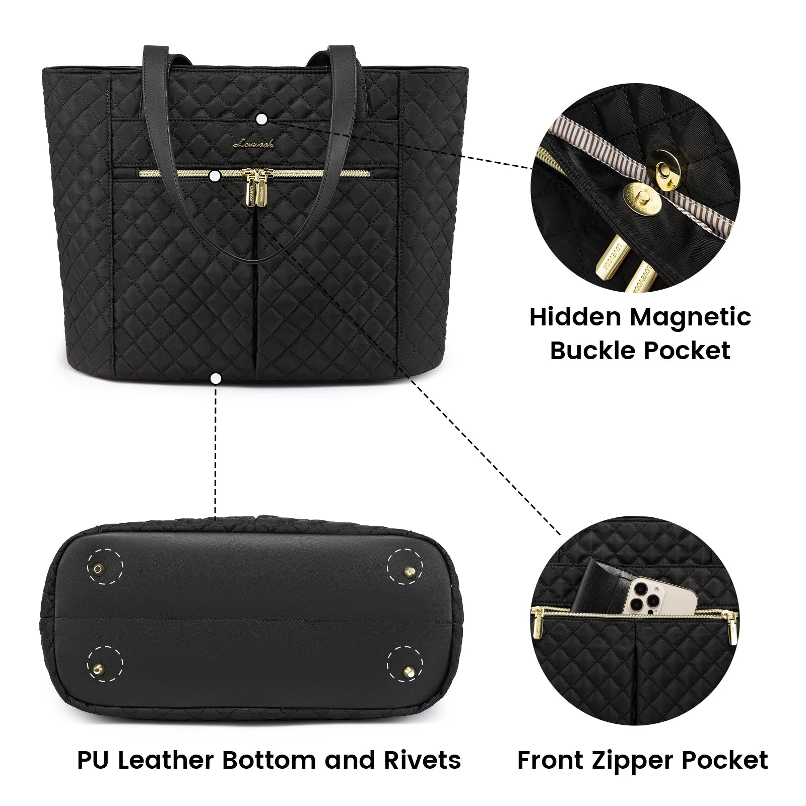 JMT-655178 Quilted Laptop Tote Bag Set for Women - Stylish Work and Travel Handbag with Briefcase for 15.6-inch Laptops