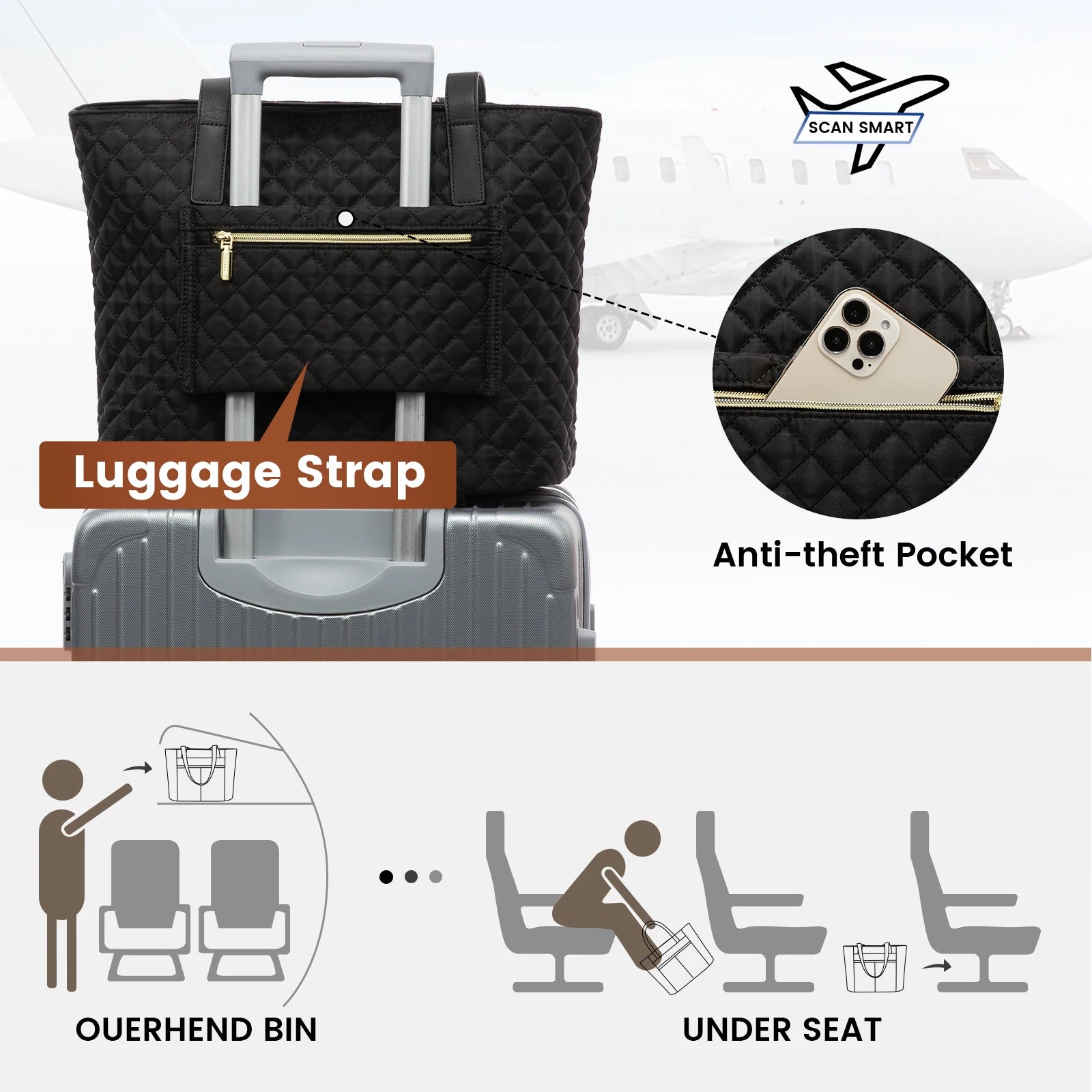 JMT-655178 Quilted Laptop Tote Bag Set for Women - Stylish Work and Travel Handbag with Briefcase for 15.6-inch Laptops