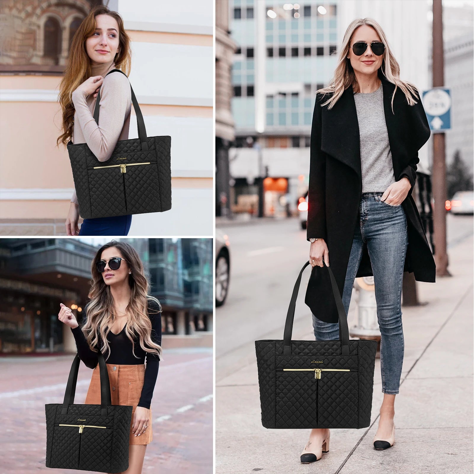 JMT-655178 Quilted Laptop Tote Bag Set for Women - Stylish Work and Travel Handbag with Briefcase for 15.6-inch Laptops