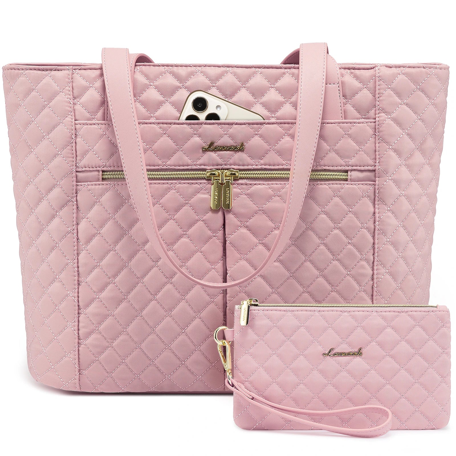 JMT-655178 Quilted Laptop Tote Bag Set for Women - Stylish Work and Travel Handbag with Briefcase for 15.6-inch Laptops
