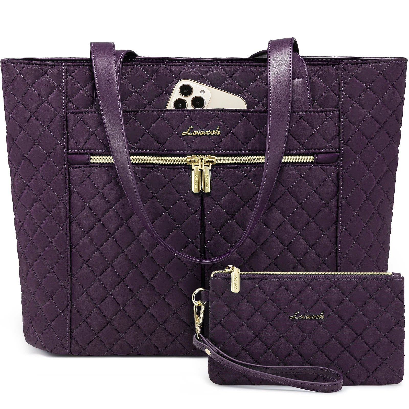 JMT-655178 Quilted Laptop Tote Bag Set for Women - Stylish Work and Travel Handbag with Briefcase for 15.6-inch Laptops