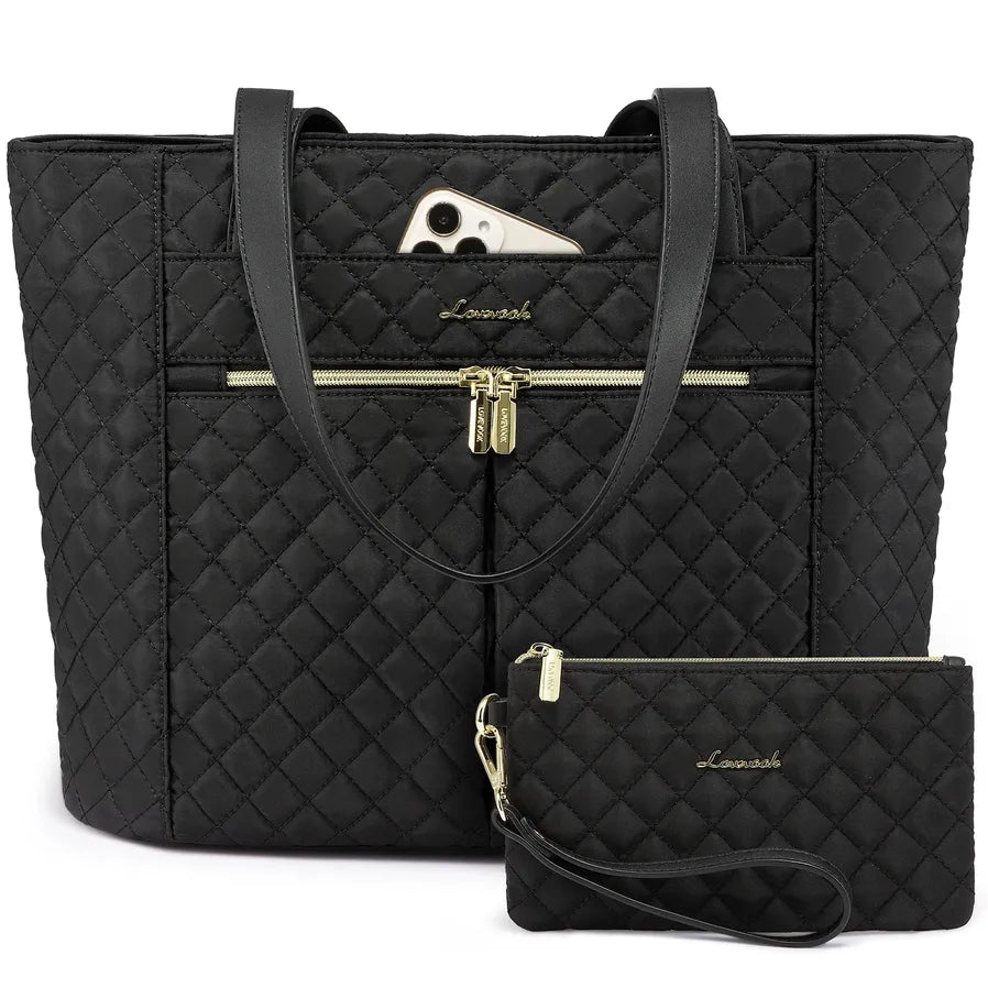 JMT-655178 Quilted Laptop Tote Bag Set for Women - Stylish Work and Travel Handbag with Briefcase for 15.6-inch Laptops
