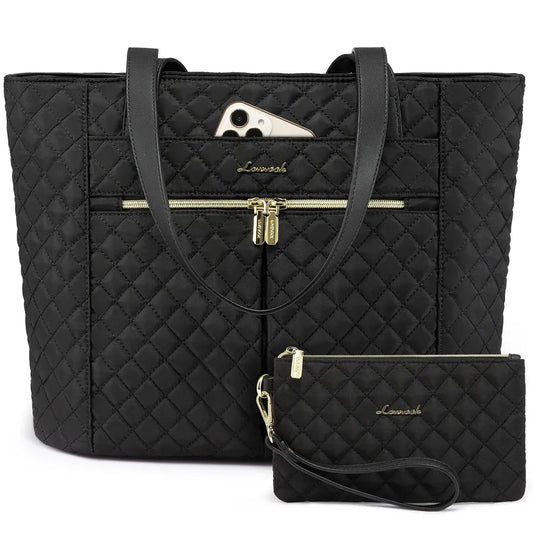 JMT-655178 Quilted Laptop Tote Bag Set for Women - Stylish Work and Travel Handbag with Briefcase for 15.6-inch Laptops