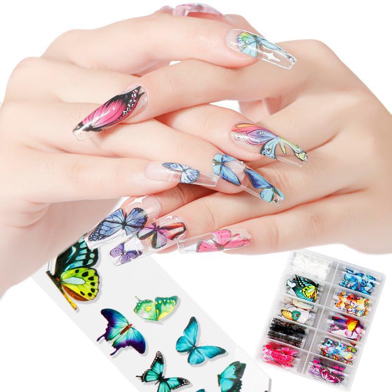 JMT-655754 Nail Butterfly Laser Star Transfer Paper – 10 Color Nail Art Stickers (63g)