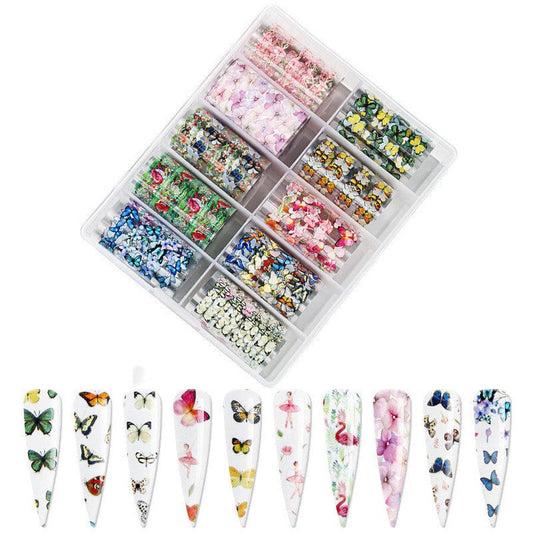 JMT-655754 Nail Butterfly Laser Star Transfer Paper – 10 Color Nail Art Stickers (63g)