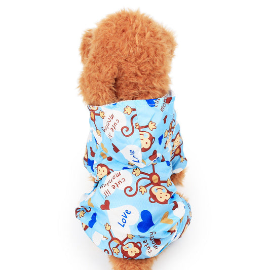 JMT-656074 Cute Printed Pet Raincoat for Small Dogs - Pink, Blue, and Yellow Monkey Designs, Multiple Sizes Available