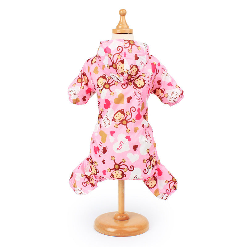 JMT-656074 Cute Printed Pet Raincoat for Small Dogs - Pink, Blue, and Yellow Monkey Designs, Multiple Sizes Available