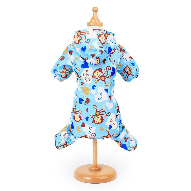 JMT-656074 Cute Printed Pet Raincoat for Small Dogs - Pink, Blue, and Yellow Monkey Designs, Multiple Sizes Available