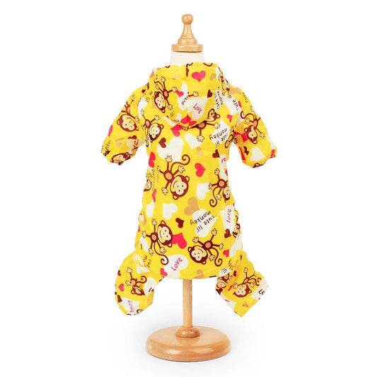 JMT-656074 Cute Printed Pet Raincoat for Small Dogs - Pink, Blue, and Yellow Monkey Designs, Multiple Sizes Available