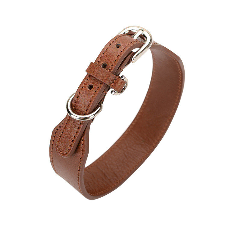 JMT-657098 Chic First Layer Cowhide Dog Collar with Ribbon Accents for All Occasions