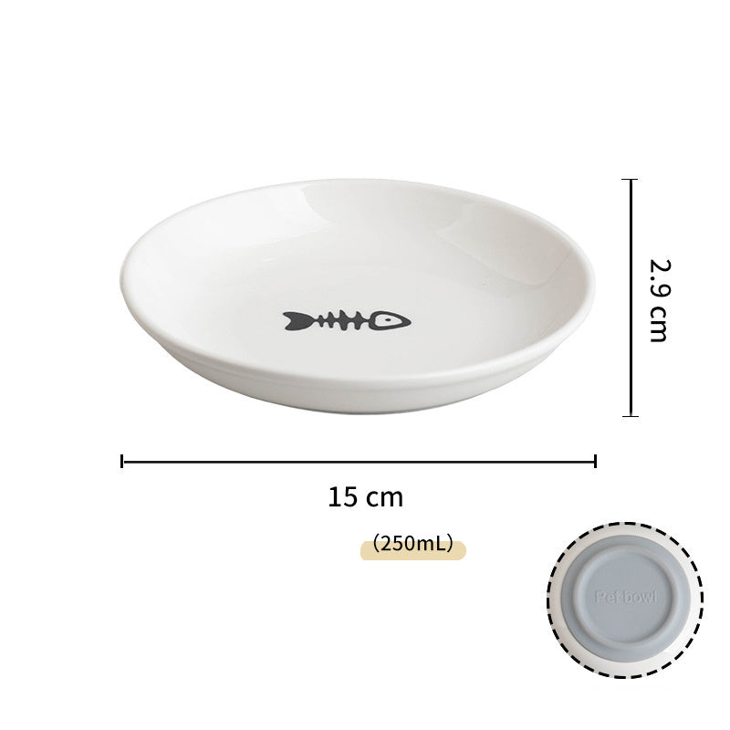 JMT-657930 Ceramic Cat Food Bowls with Non-Slip Silicone Base – Whisker-Friendly Shallow Dishes for Cats and Small Dogs, Dishwasher and Microwave Safe