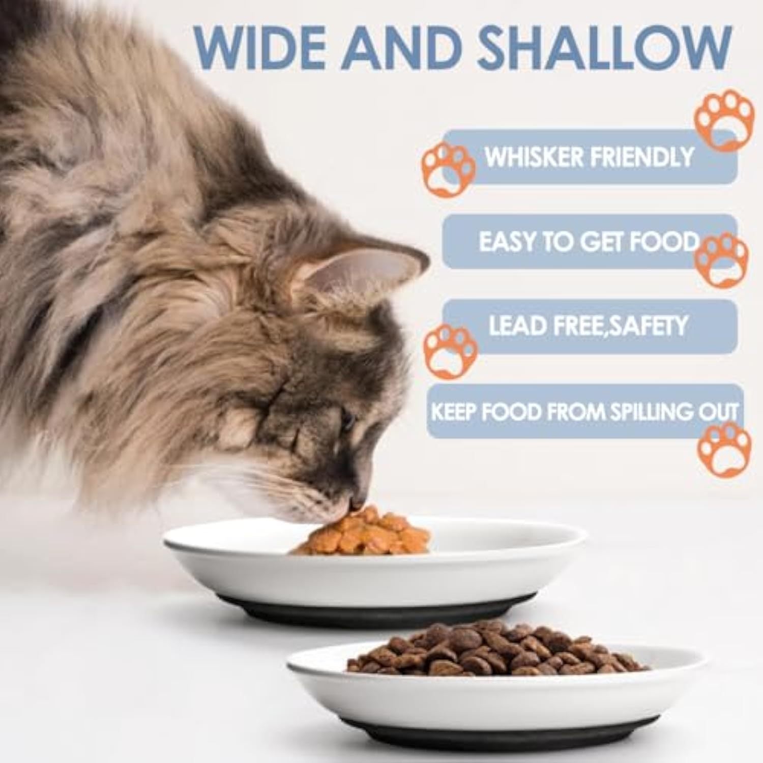 JMT-657930 Ceramic Cat Food Bowls with Non-Slip Silicone Base – Whisker-Friendly Shallow Dishes for Cats and Small Dogs, Dishwasher and Microwave Safe