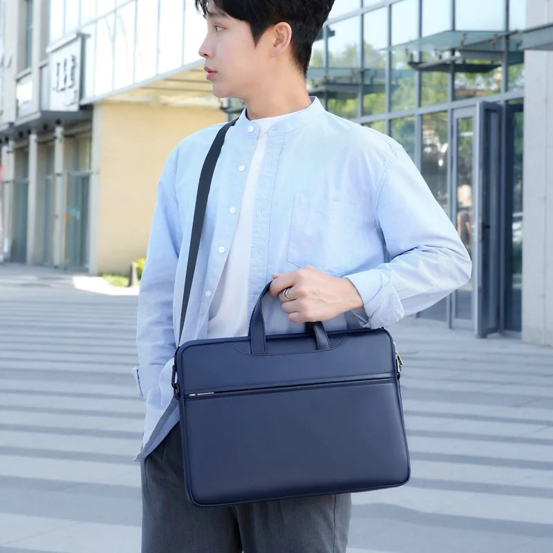 JMT-658570 PU Leather Waterproof Laptop Shoulder Bag - Portable Briefcase for Men and Women
