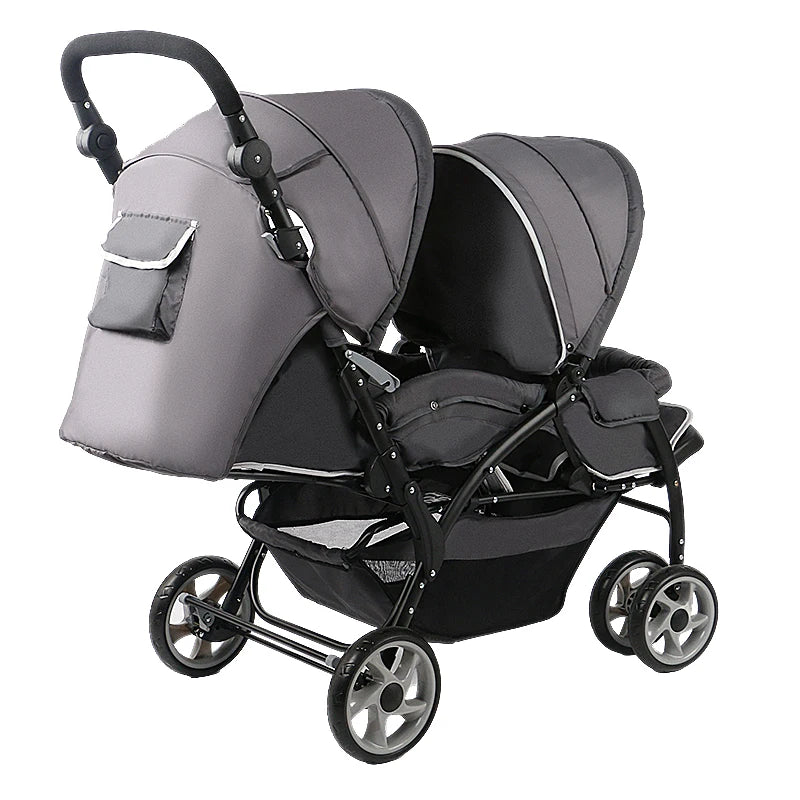 JMT-658762 Lightweight Foldable Double Seat Baby Stroller for 0-3 Years, 3-in-1 High Landscape Design