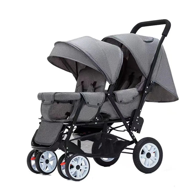 JMT-658762 Lightweight Foldable Double Seat Baby Stroller for 0-3 Years, 3-in-1 High Landscape Design
