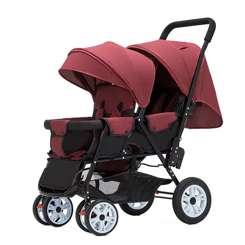 JMT-658762 Lightweight Foldable Double Seat Baby Stroller for 0-3 Years, 3-in-1 High Landscape Design