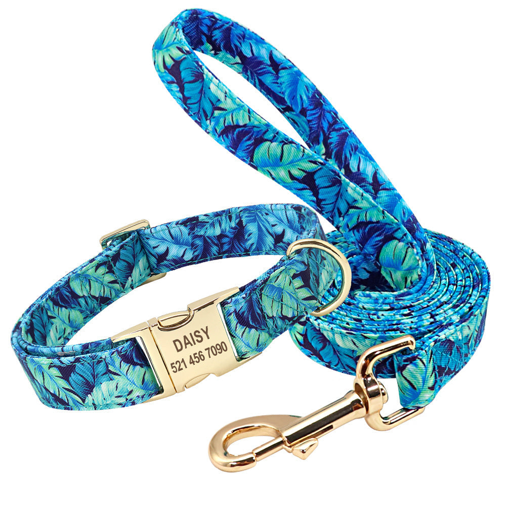 JMT-659722 Personalized Cotton Dog Collar with Golden Alloy Buckle - Sizes S, M, L Available