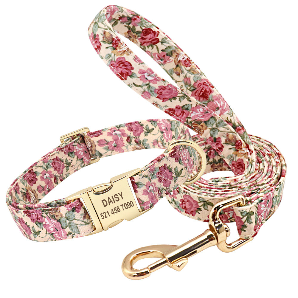 JMT-659722 Personalized Cotton Dog Collar with Golden Alloy Buckle - Sizes S, M, L Available
