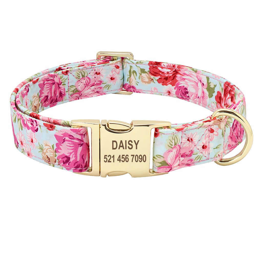 JMT-659722 Personalized Cotton Dog Collar with Golden Alloy Buckle - Sizes S, M, L Available