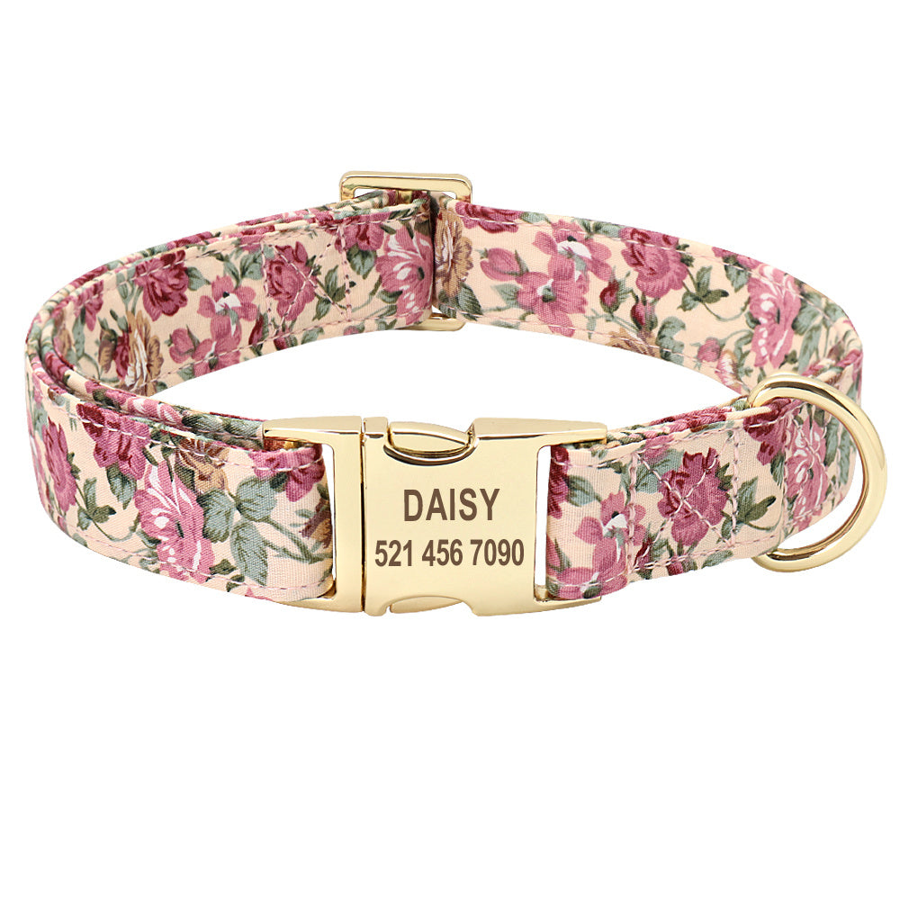 JMT-659722 Personalized Cotton Dog Collar with Golden Alloy Buckle - Sizes S, M, L Available