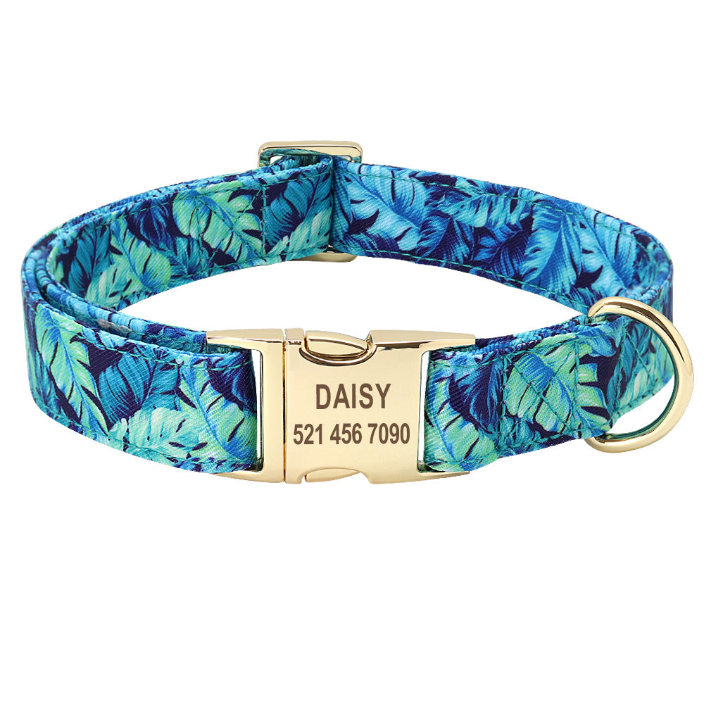 JMT-659722 Personalized Cotton Dog Collar with Golden Alloy Buckle - Sizes S, M, L Available