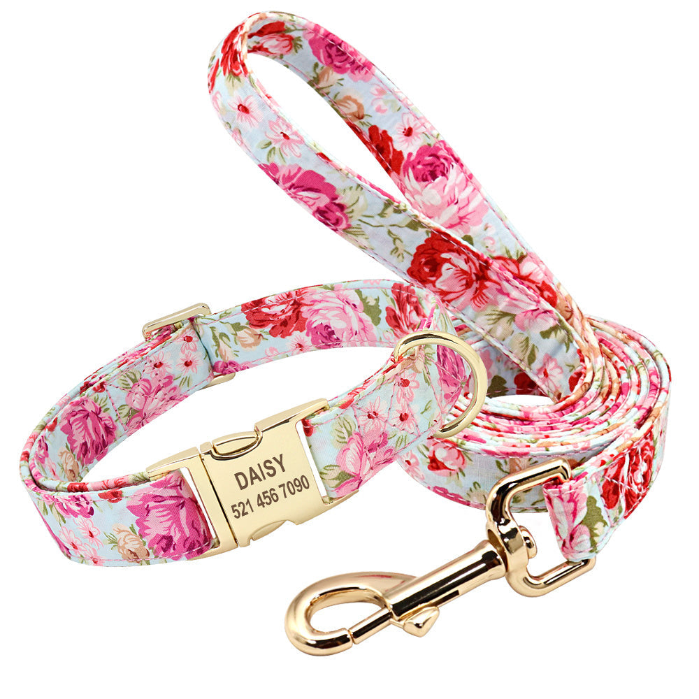 JMT-659722 Personalized Cotton Dog Collar with Golden Alloy Buckle - Sizes S, M, L Available