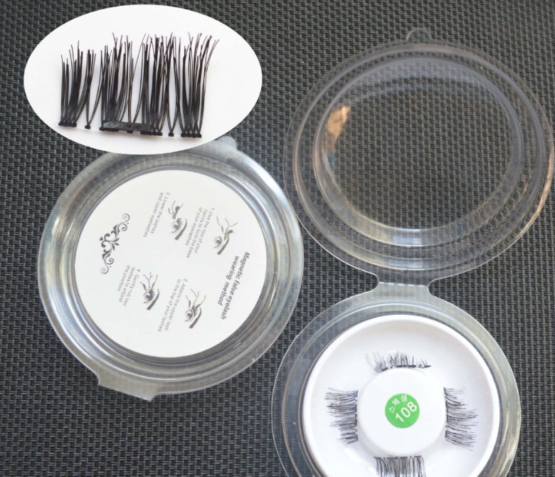 JMT-660170 Natural Long Magnet False Eyelashes with Plastic Cotton Thread Stem