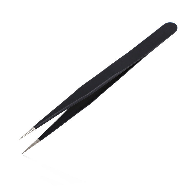 JMT-660362 Rhinestone Nail Tweezers with Straight Head and Elbow Design, Metal, Black