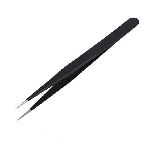 JMT-660362 Rhinestone Nail Tweezers with Straight Head and Elbow Design, Metal, Black