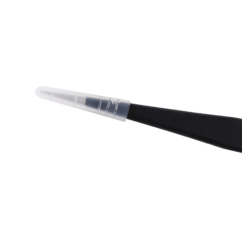 JMT-660362 Rhinestone Nail Tweezers with Straight Head and Elbow Design, Metal, Black