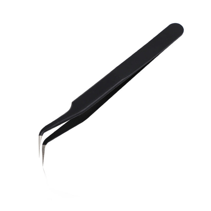 JMT-660362 Rhinestone Nail Tweezers with Straight Head and Elbow Design, Metal, Black