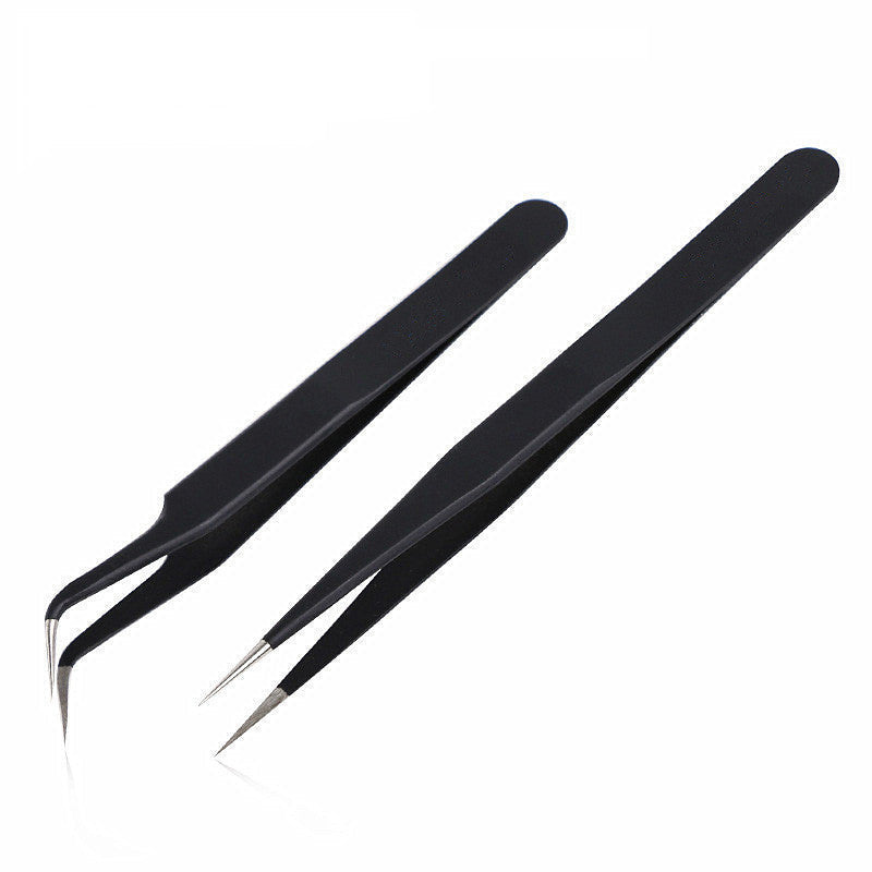 JMT-660362 Rhinestone Nail Tweezers with Straight Head and Elbow Design, Metal, Black