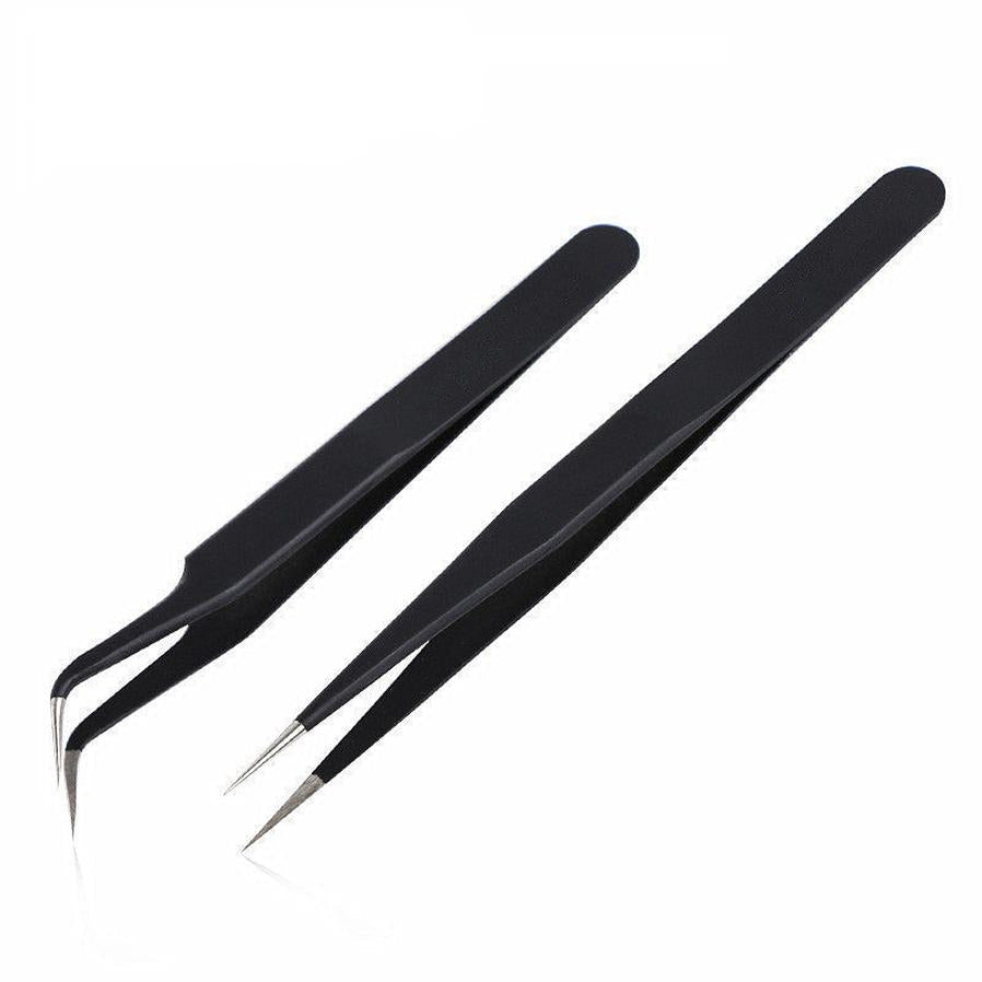 JMT-660362 Rhinestone Nail Tweezers with Straight Head and Elbow Design, Metal, Black