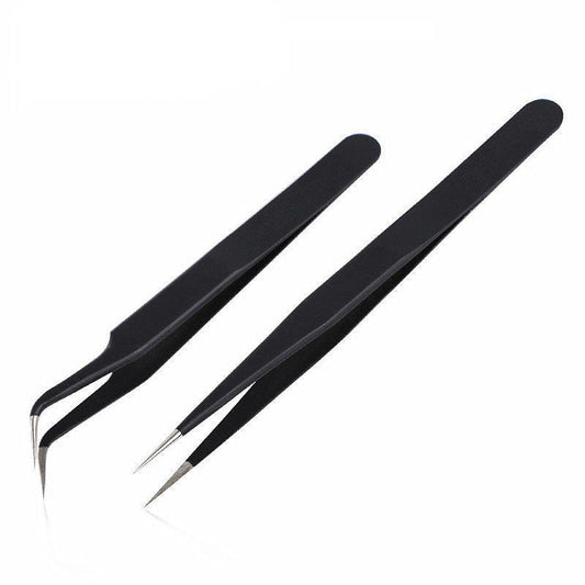 JMT-660362 Rhinestone Nail Tweezers with Straight Head and Elbow Design, Metal, Black