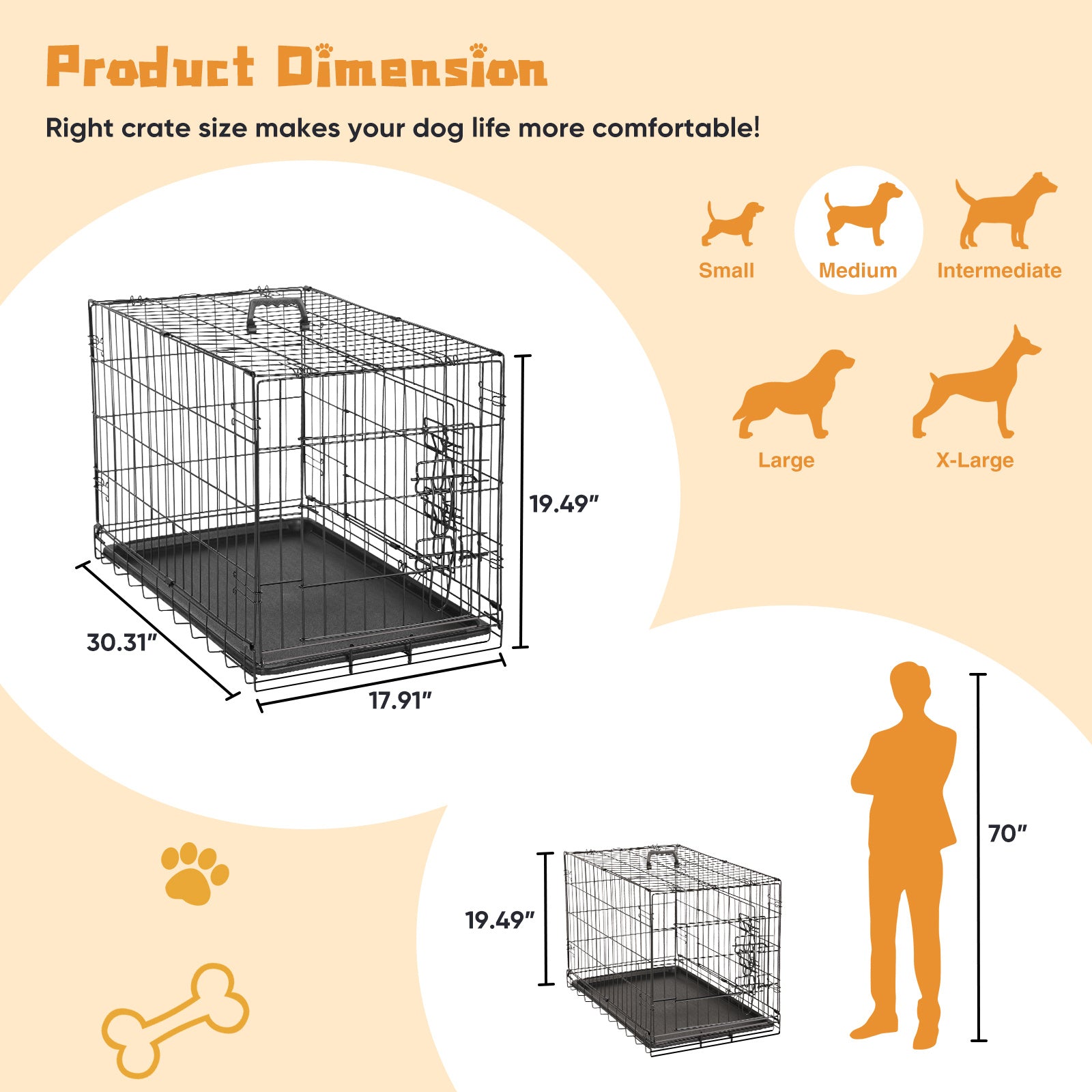 JMT-660362 Single Door Dog Cage - 24 to 30 Inches, Durable Metal Structure, Suitable for Small to Medium Dogs