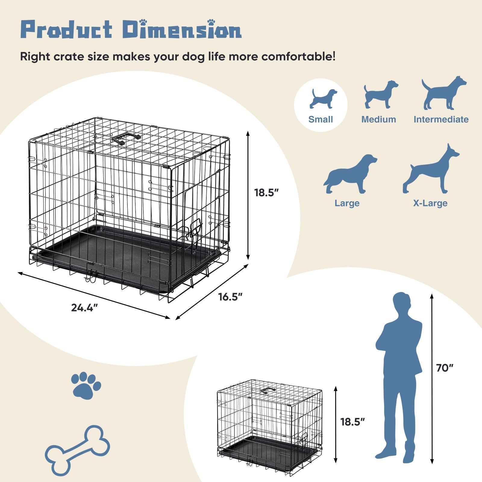 JMT-660362 Single Door Dog Cage - 24 to 30 Inches, Durable Metal Structure, Suitable for Small to Medium Dogs