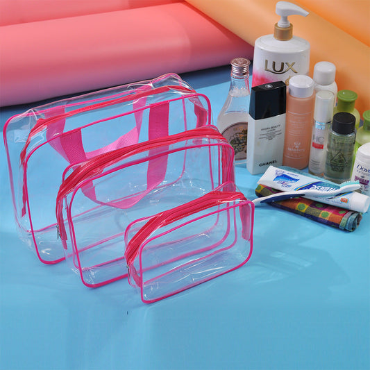 JMT-660490 Transparent PVC Travel Storage Bag Set – 3 Piece Toiletry Organizer for Cosmetics, Accessories, and More