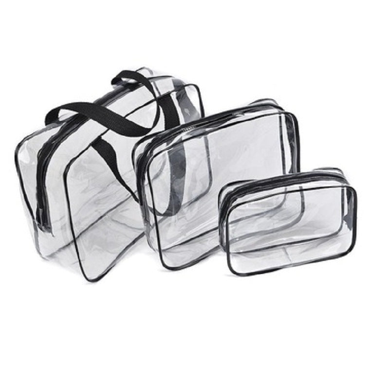 JMT-660490 Transparent PVC Travel Storage Bag Set – 3 Piece Toiletry Organizer for Cosmetics, Accessories, and More