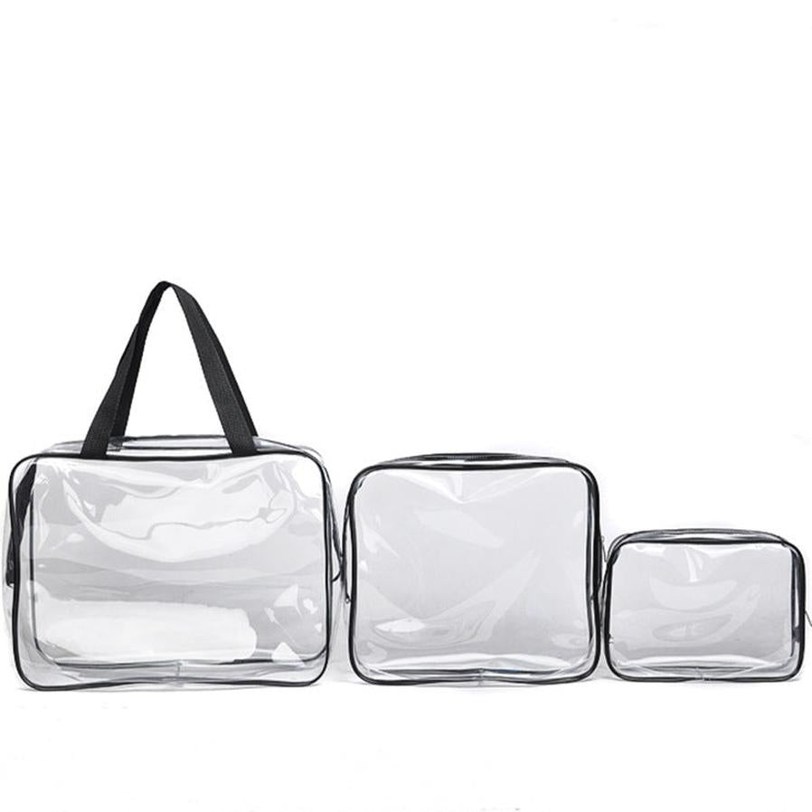 JMT-660490 Transparent PVC Travel Storage Bag Set – 3 Piece Toiletry Organizer for Cosmetics, Accessories, and More