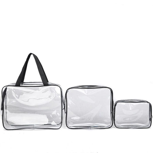 JMT-660490 Transparent PVC Travel Storage Bag Set – 3 Piece Toiletry Organizer for Cosmetics, Accessories, and More