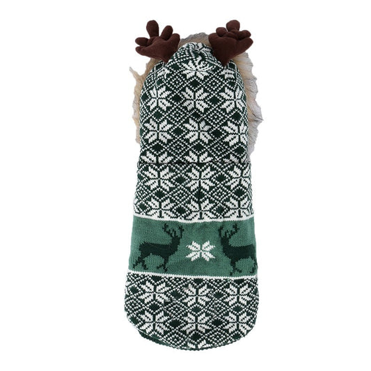 JMT-660682 Vintage Hooded Fur Collar Pet Clothes for Christmas - Blue, Red, Green in Sizes XS to XXL